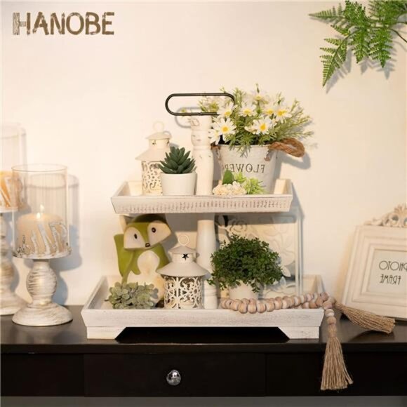 Tiered Tray for Table Decor: 2 Tier Serving Stand Farmhouse Decorative Tray - Picture 3 of 7